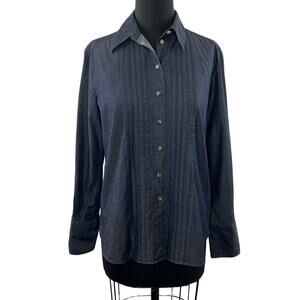 J BRAND Navy Blue Pintucked Long Sleeve Button-Down Collared Tuxedo Shirt Size S